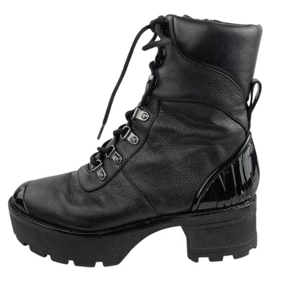Michael Kors Khloe Women's Black Leather Lace Up Platform Combat Boots Size 6.5M - Picture 1 of 6